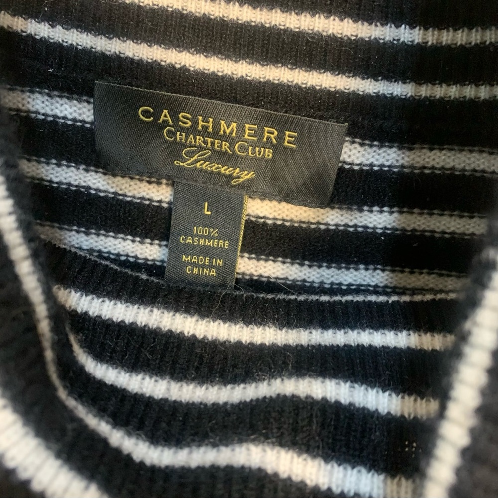 Charter Club Luxury 100% Cashmere Striped Heart Pullover Sweater - Picture 6 of 10